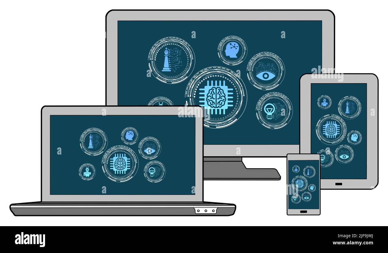 Ai concept shown on different information technology devices Stock