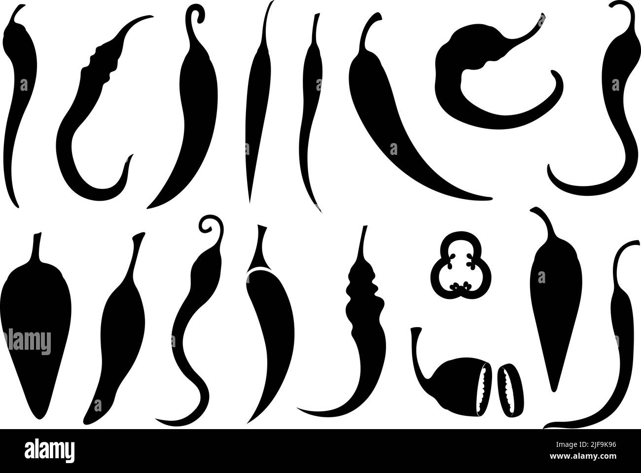 Illustration of different chili peppers isolated on white Stock Vector