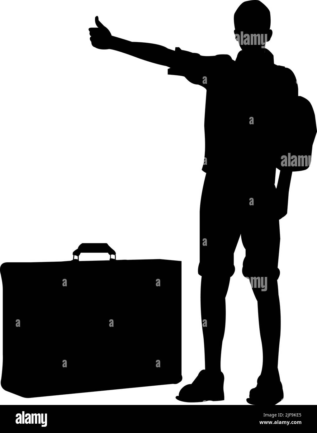 Vector illustration with travel motif ( A silhouette man hitchhiking ) Stock Vector