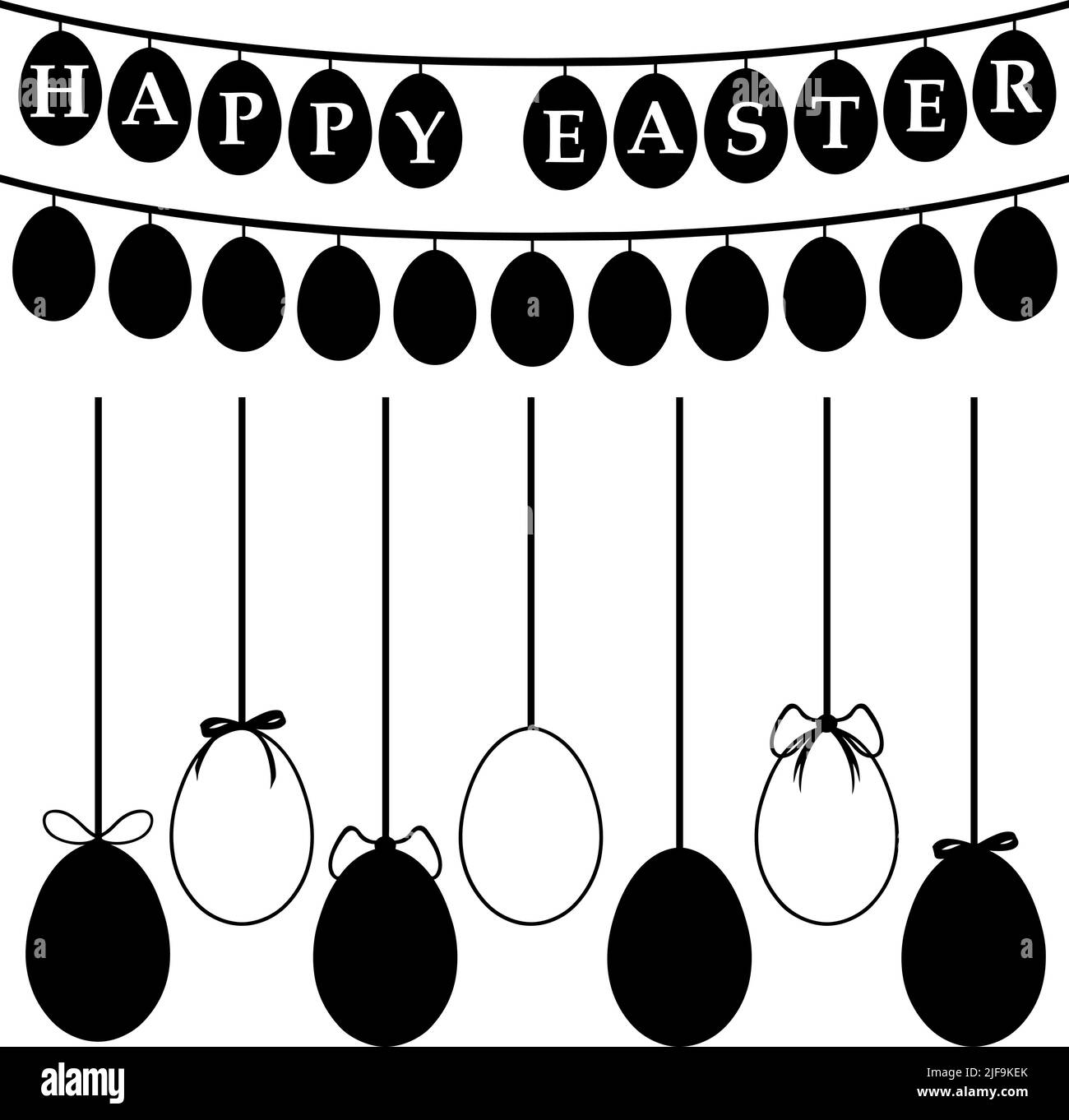 Illustration of different Easter eggs on strings isolated on white Stock Vector