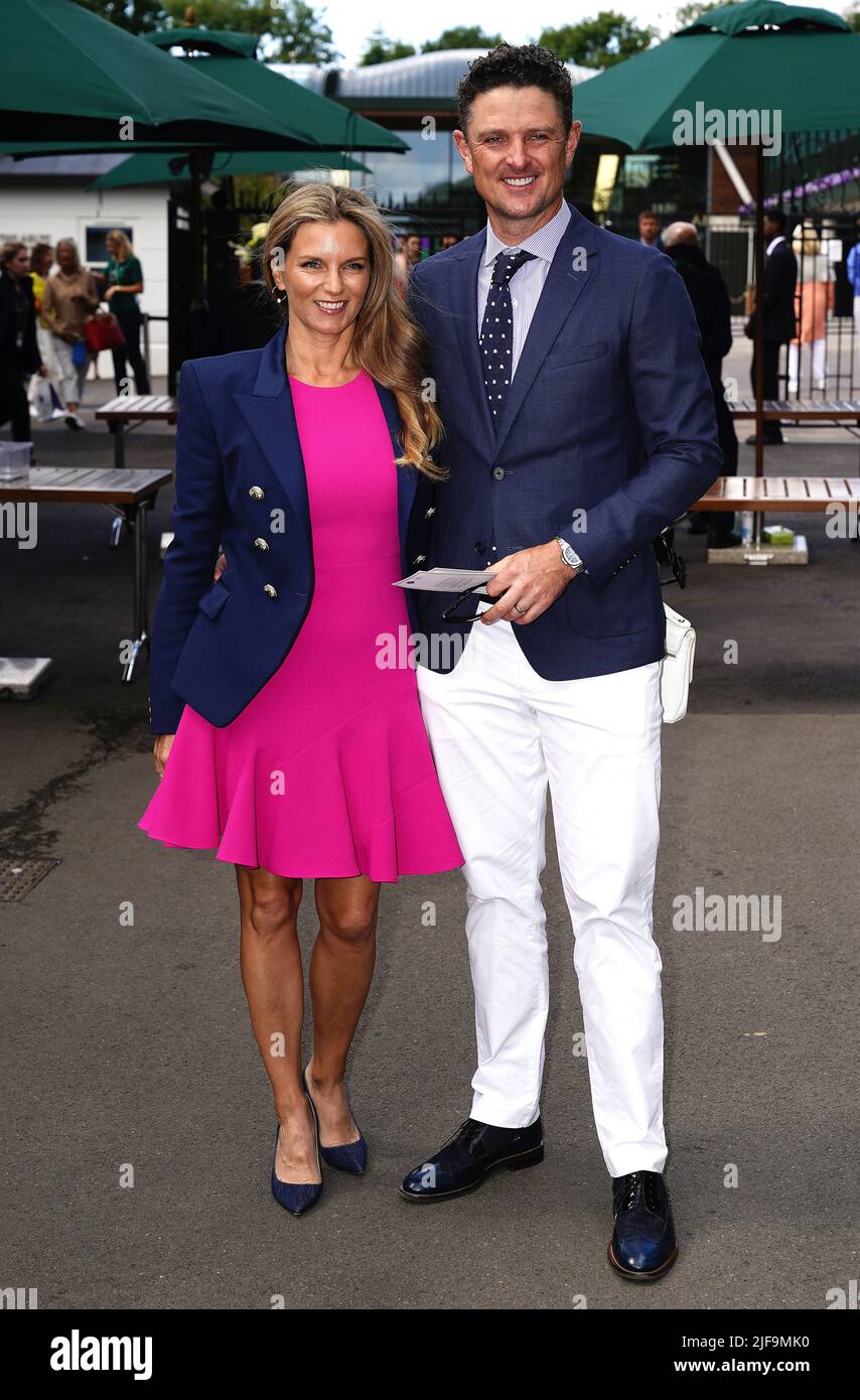 Golfer Justin Rose (right) and wife Kate Phillips during day of the 2022 Wimbledon Championships at the All England Lawn Tennis and Croquet Club, Wimbledon. Picture date: Friday July 1, 2022