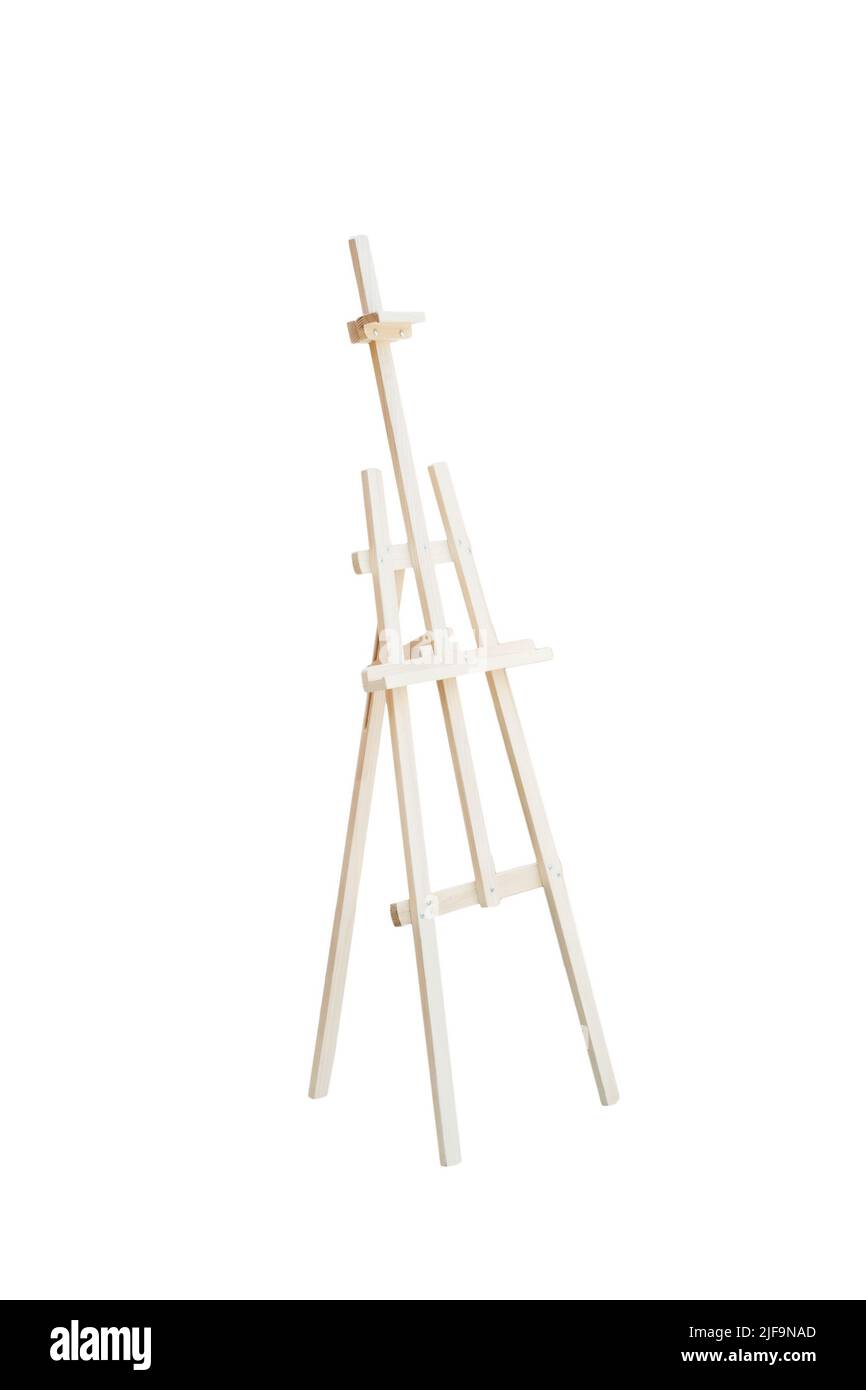 Canvas Painting stand wooden easel Art supply isolated, Mock up. Stock Photo