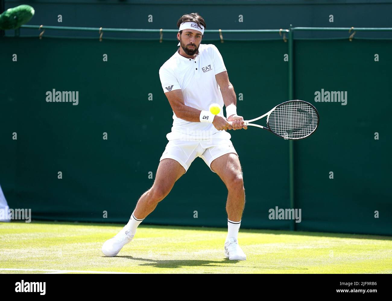 Nikoloz Basilashvili in action against Netherland's Tim van Rijthoven in the third round on court 12 during day five of the 2022 Wimbledon Championships at the All England Lawn Tennis and Croquet Club, Wimbledon. Picture date: Friday July 1, 2022. Stock Photo
