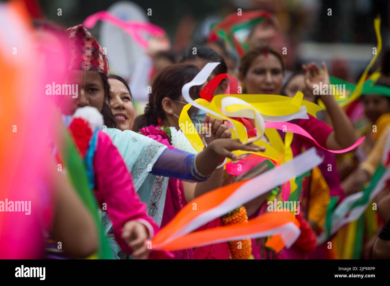 Kathmandu, Nepal. 1st July, 2022. Devotees celebrate the Rath Yatra festival in Kathmandu, Nepal, July 1, 2022. Credit: Sulav Shrestha/Xinhua/Alamy Live News Stock Photo