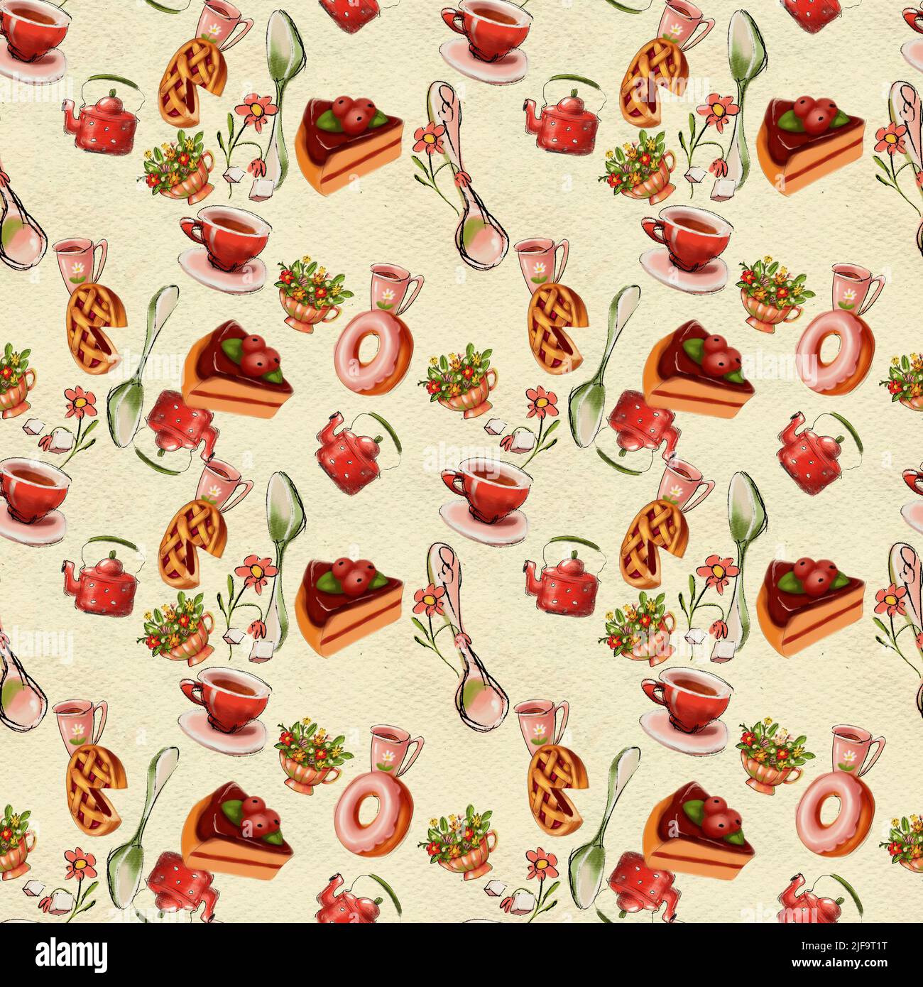 Seamless hand drawn pattern. Tea drinking illustration Stock Photo - Alamy