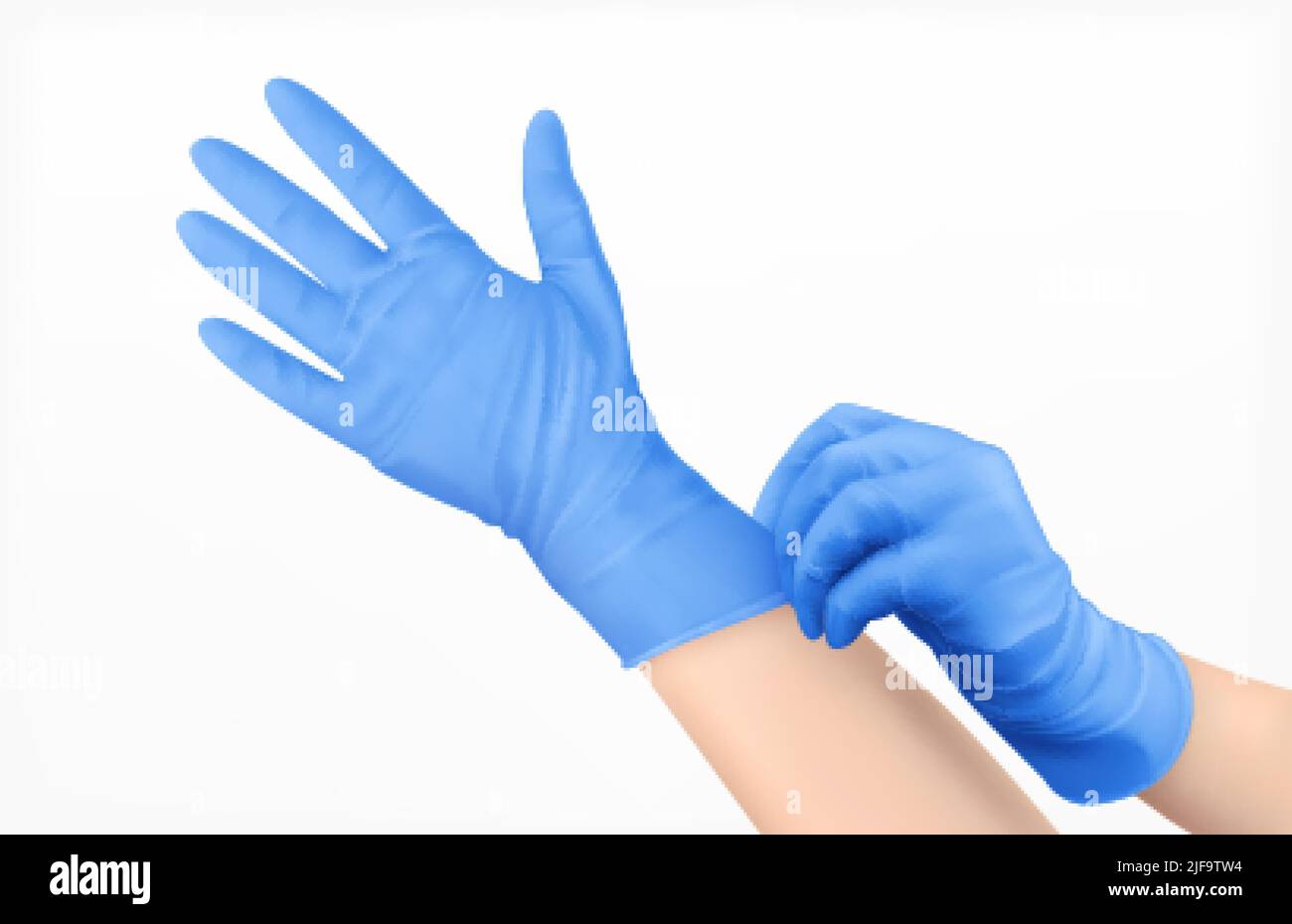 Pare of human hands in blue latex gloves used for personal protection
