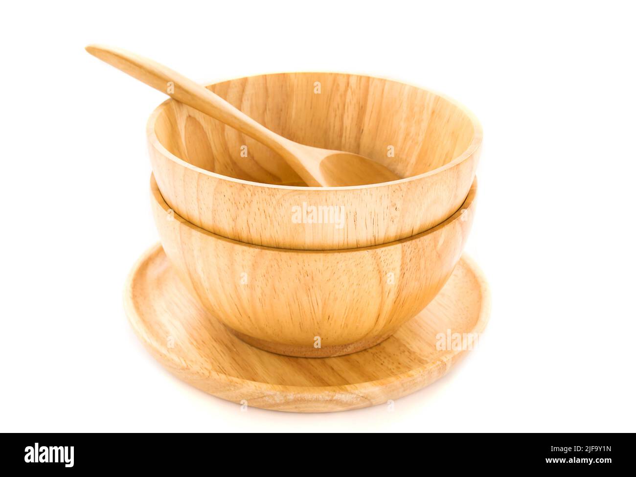 wooden bowl and wooden spoon on a white background Stock Photo - Alamy