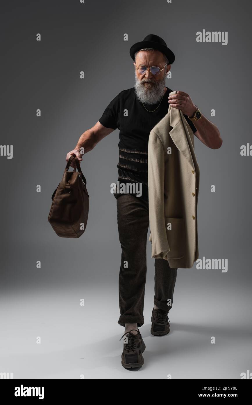 Senior man in leather jacket hi-res stock photography and images - Alamy