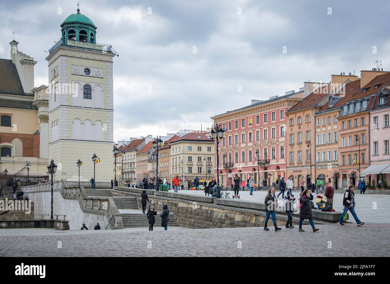 WARSAW, POLAND. MARCH 08, 2022. Castle square. Street view to the old city Stock Photo