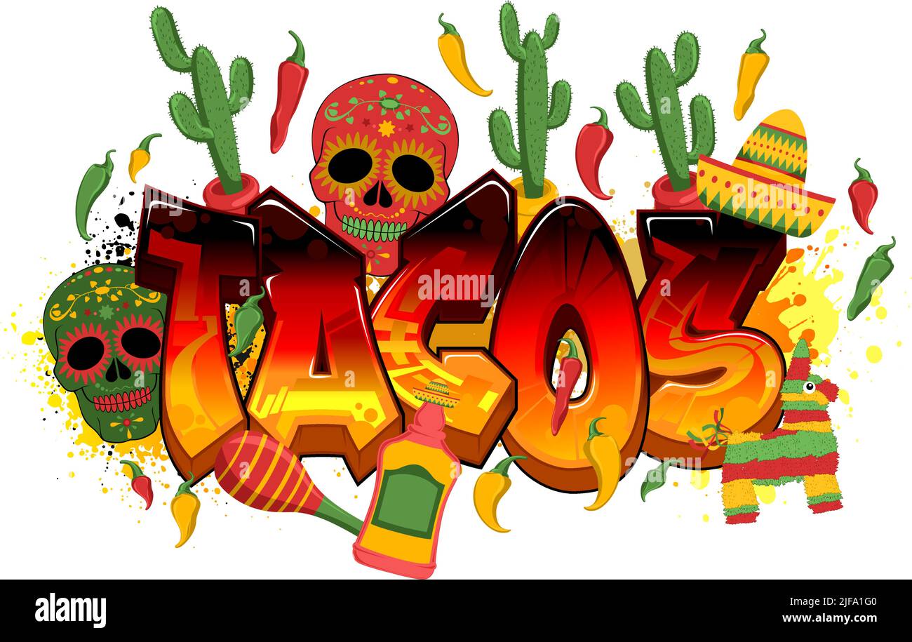 Quality Mexican Food Themed Vector Graphic Design - Tacos Stock Vector