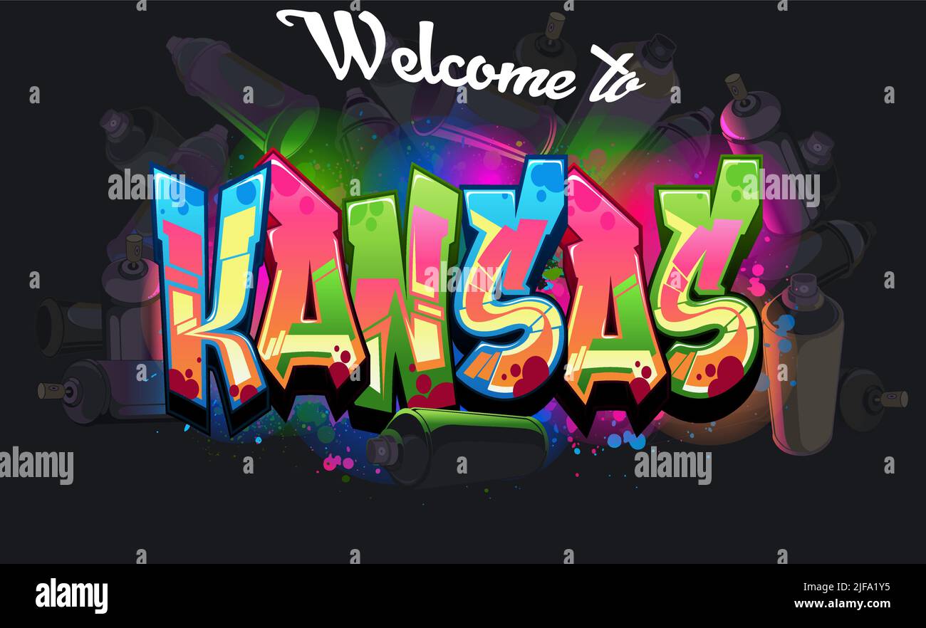 Graffiti Styled Vector Graphics Design The State of Kansas Stock