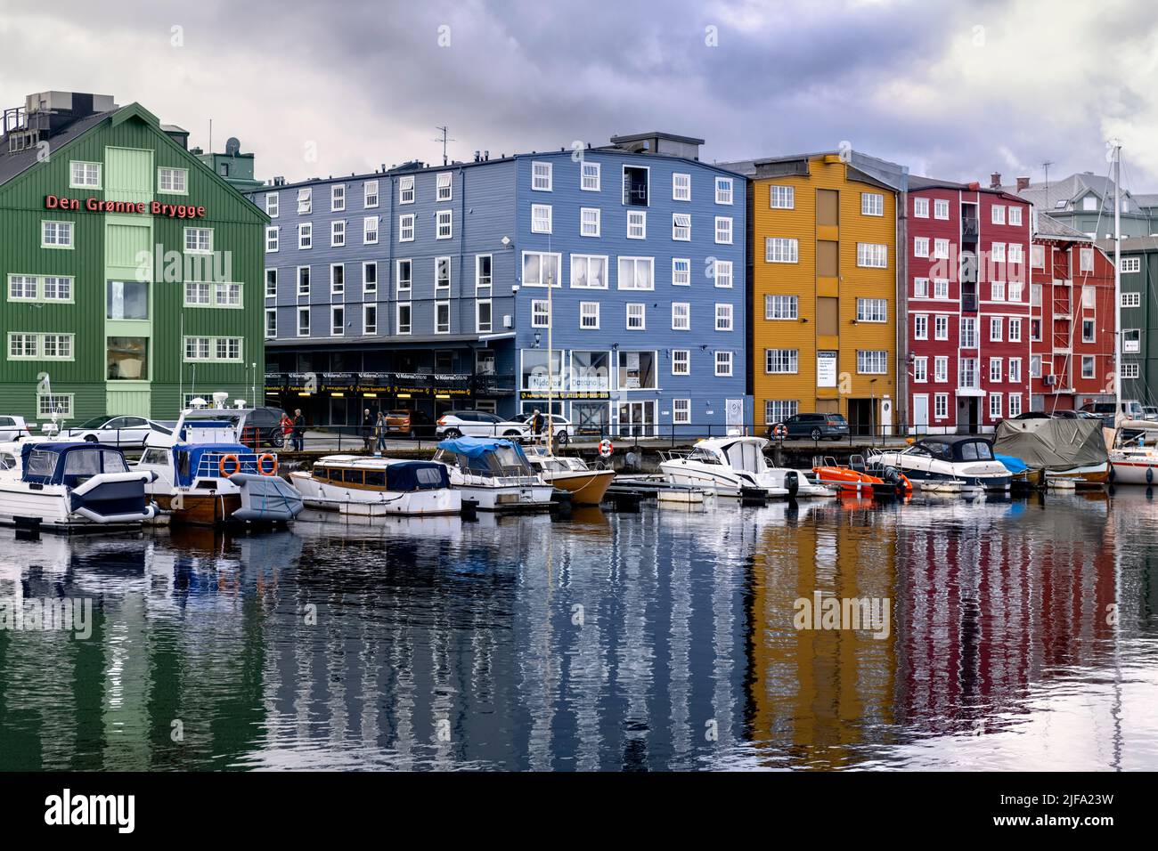 Colourful wharf buildings, Trondheim, Norway, River Nidelven Stock ...