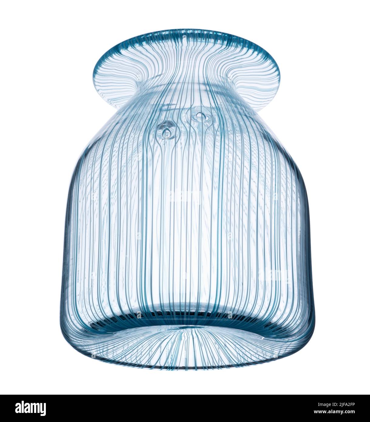 Glassware vase. A greeny striped small vase, or vessel. Stock Photo