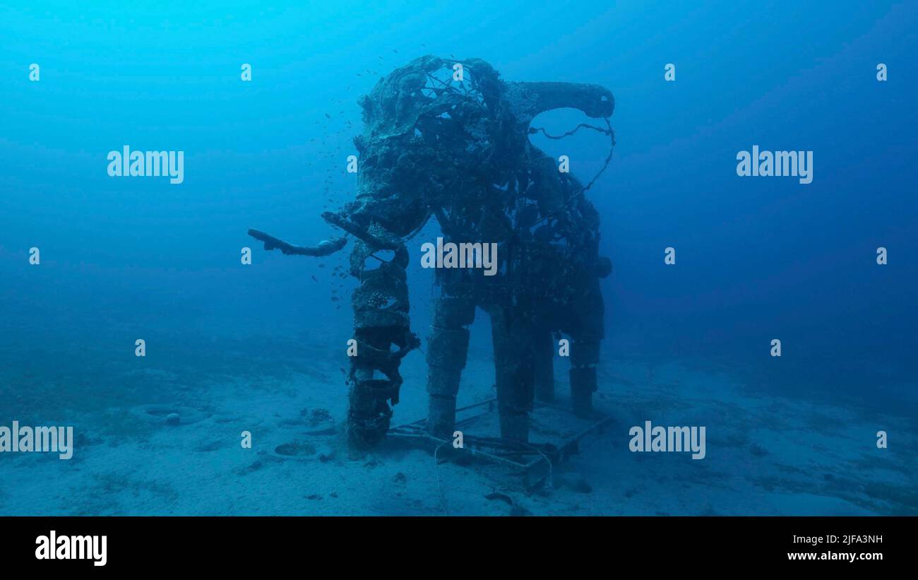 Sculpture of an elephant on the seabed. Lighthouse dive site, Red Sea