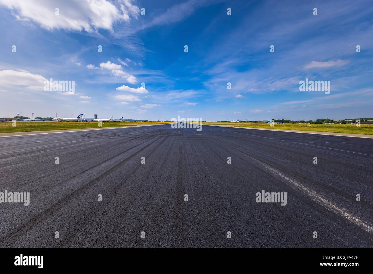 Liege Airport Runway, Liege, Belgium Stock Photo