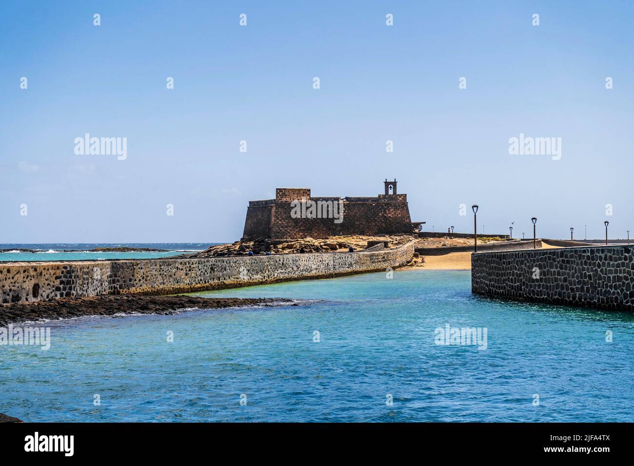 Historic San Gabriel Castle with bridges leading to it, Arrecife, Lanzarote, Canary Islands, Spain Stock Photo