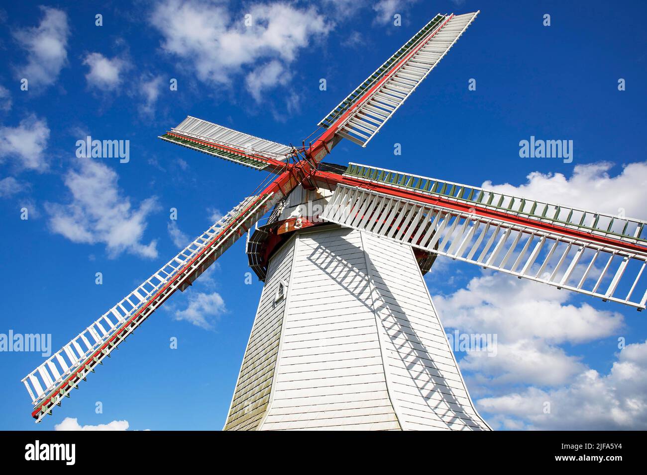 Historic windmill Eyendorf from 1897, type Erdhollaender, Lower Saxony Mill Road, Eyendorf, Lower Saxony, Germany Stock Photo