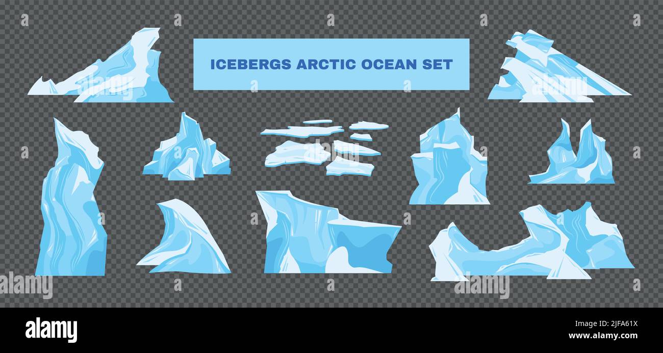 Icebergs images in arctic ocean set on transparent background isolated vector illustration Stock Vector