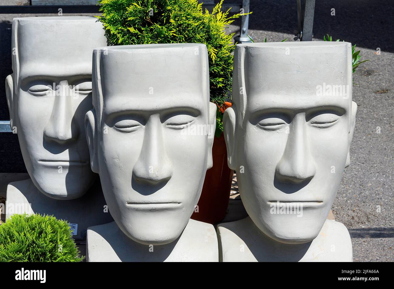 Easter Island Heads, DIY Store, Kempten, Allgaeu, Bavaria, Germany