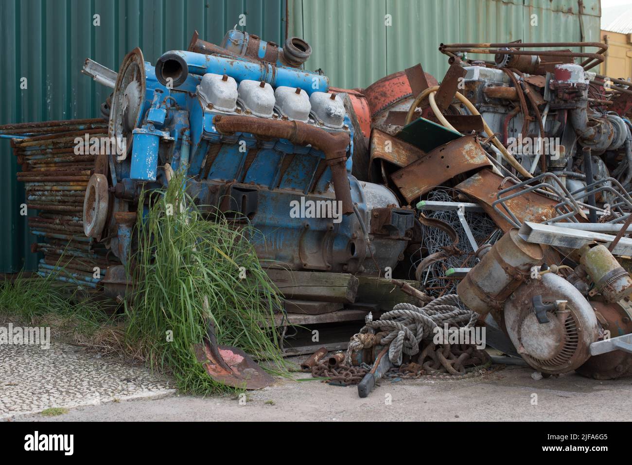 Removed combustion engines and other scrap Stock Photo