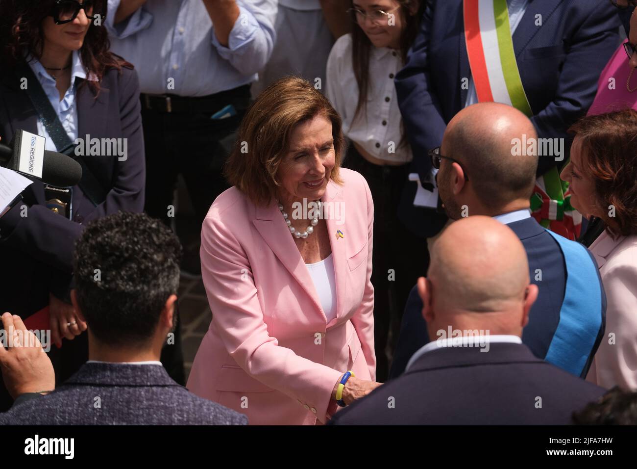 Speaker of the USA House of Representatives, Nancy Patricia Pelosi, visits the village of Fornelli in the province of Isernia, Molise, Italy, the birthplace of her mother who left for the USA when she was three years old Stock Photo