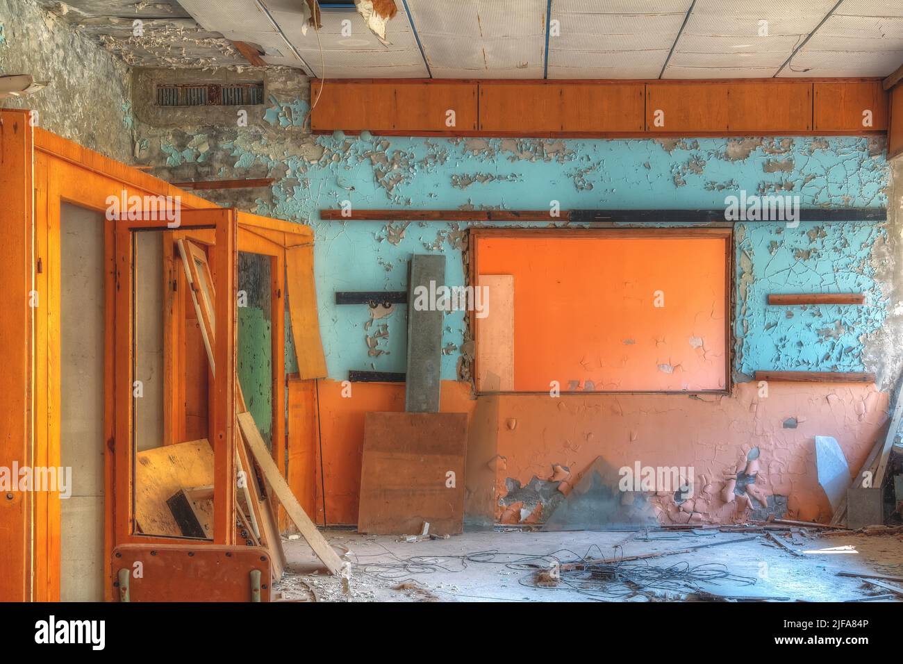 Foyer, Abandoned Post Office, Pripyat, Chernobyl Exclusion Zone, Kiev Oblast, Ukraine Stock Photo