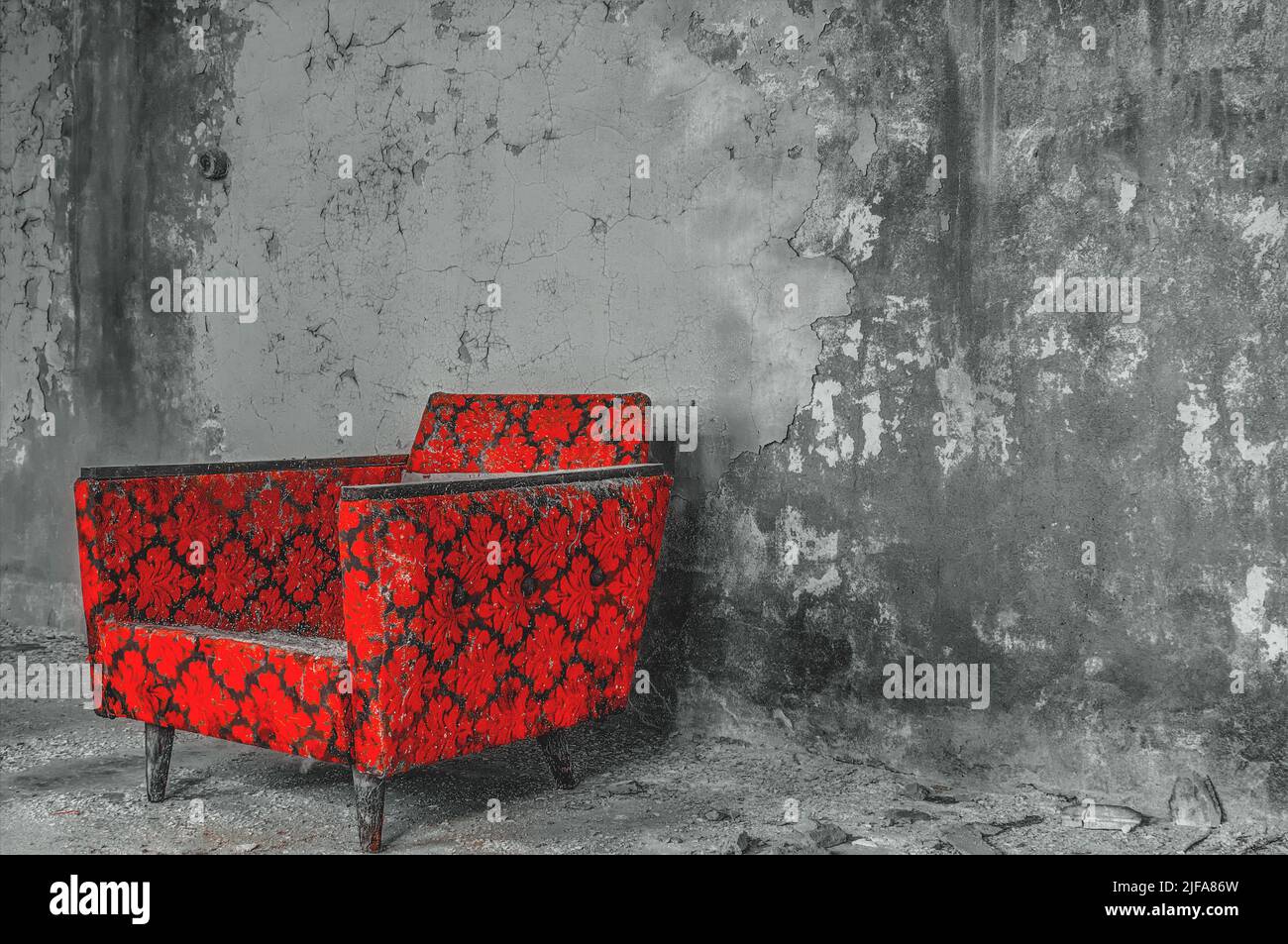 Red Chair, Music School, Pripyat, Chernobyl Exclusion Zone, Kiev Oblast, Ukraine Stock Photo