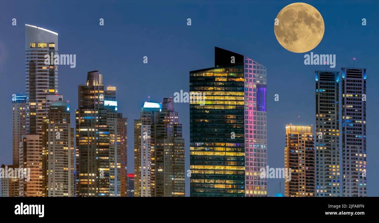 Skyline, Night, Moon, Buenos Aires, Argentina Stock Photo