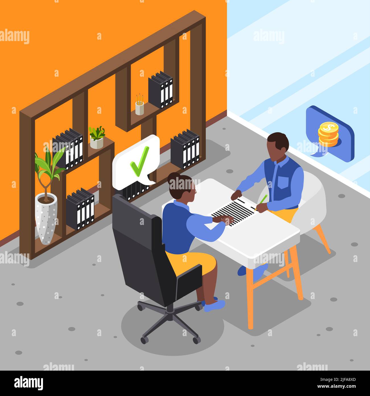 Approved credit background with man taking loan in bank isometric vector illustration Stock Vector