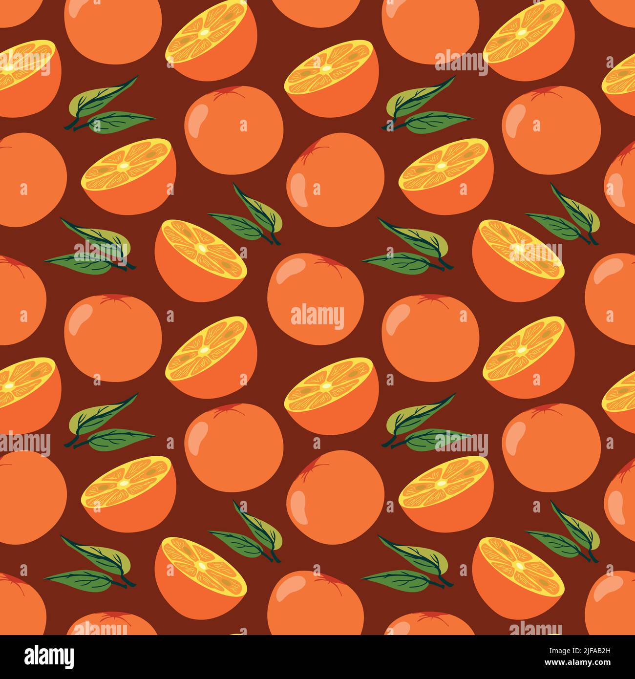 Seamless pattern of oranges and leaves. Fruit vector background ...