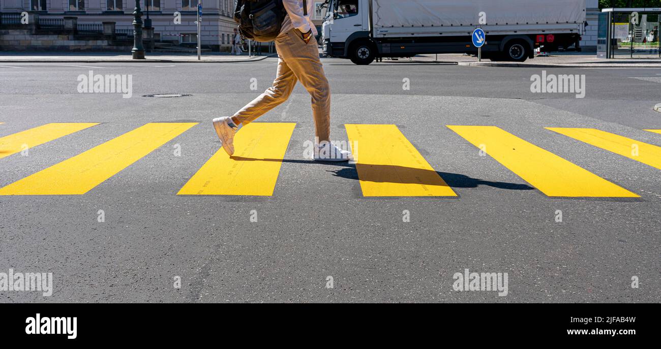People crossing a pedestrian crossing, Berlin, Germany Stock Photo