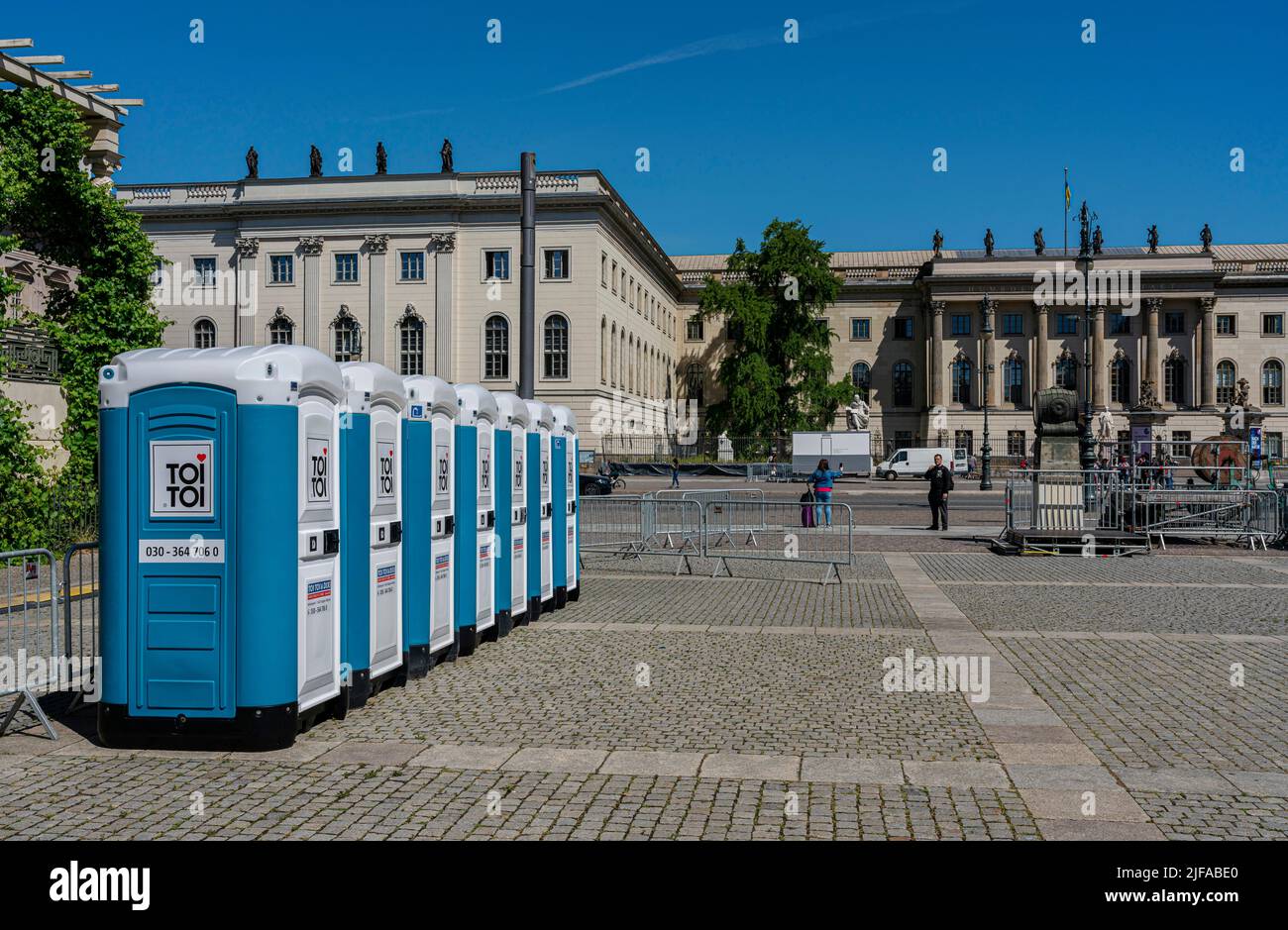 Mobile TOI TOI toilet cubicles, Bebel-Platz, Unter den Linden, Berlin, Germany Stock Photo