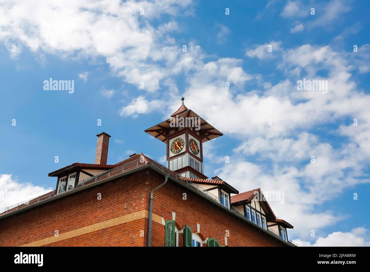 The Royal Post Office, in the Albut, Old Camp, part of the former military training area Muensingen, former military and barracks facility, clock Stock Photo