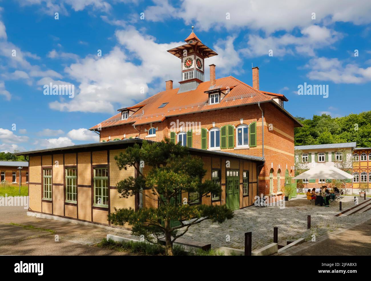 The Royal Post Office, in the Albut, Old Camp, part of the former military training area Muensingen, former military and barracks facility, clock Stock Photo