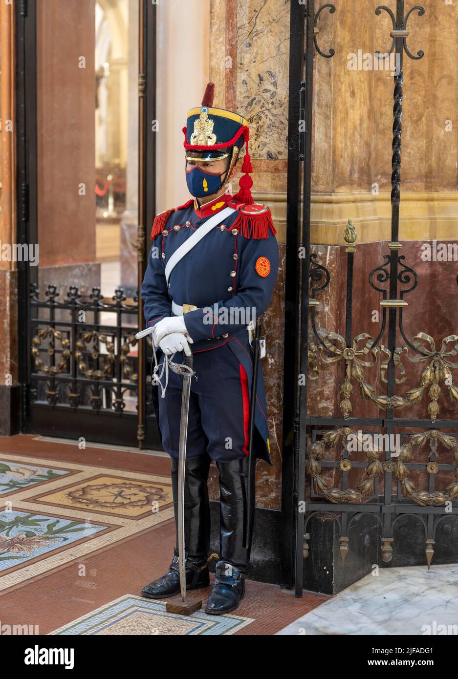 Security guard in the church, inside, Mayo Square, Buenos Aires, Argentina Stock Photo
