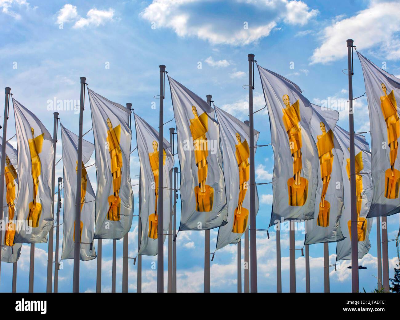 Flags for the German Film Award Lola 2022, Berlin, Germany Stock Photo