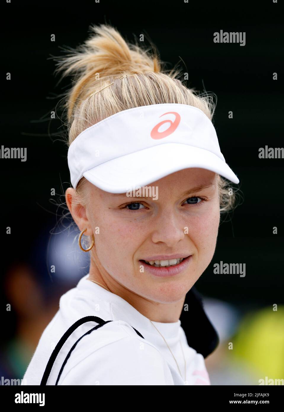 Harriet Dart arrives at the practice courts during day five of the 2022