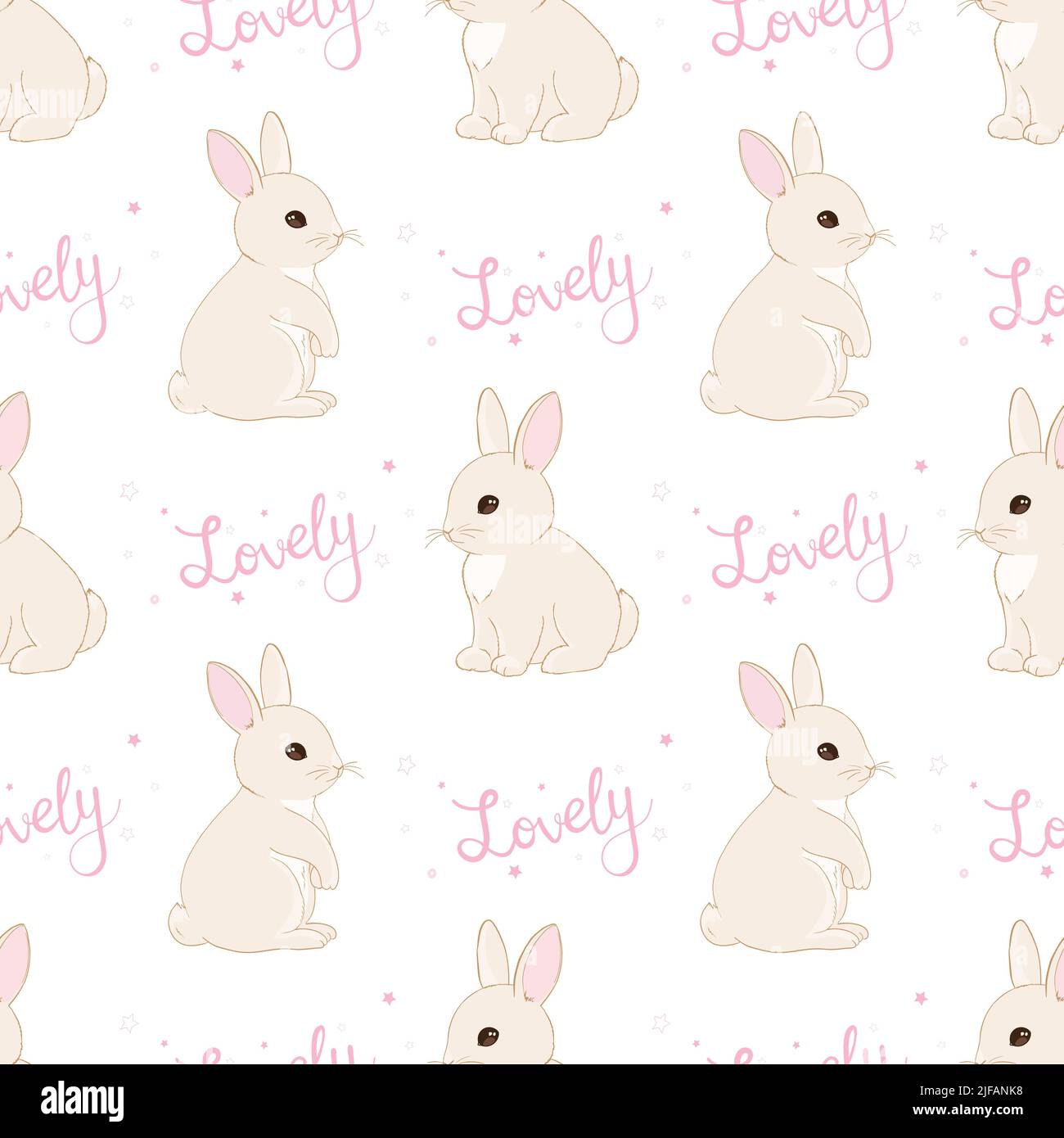 Pattern with cute little bunnies and hearts on white background. White cartoon  rabbit print for textile or wrapping paper Stock Vector Image & Art - Alamy