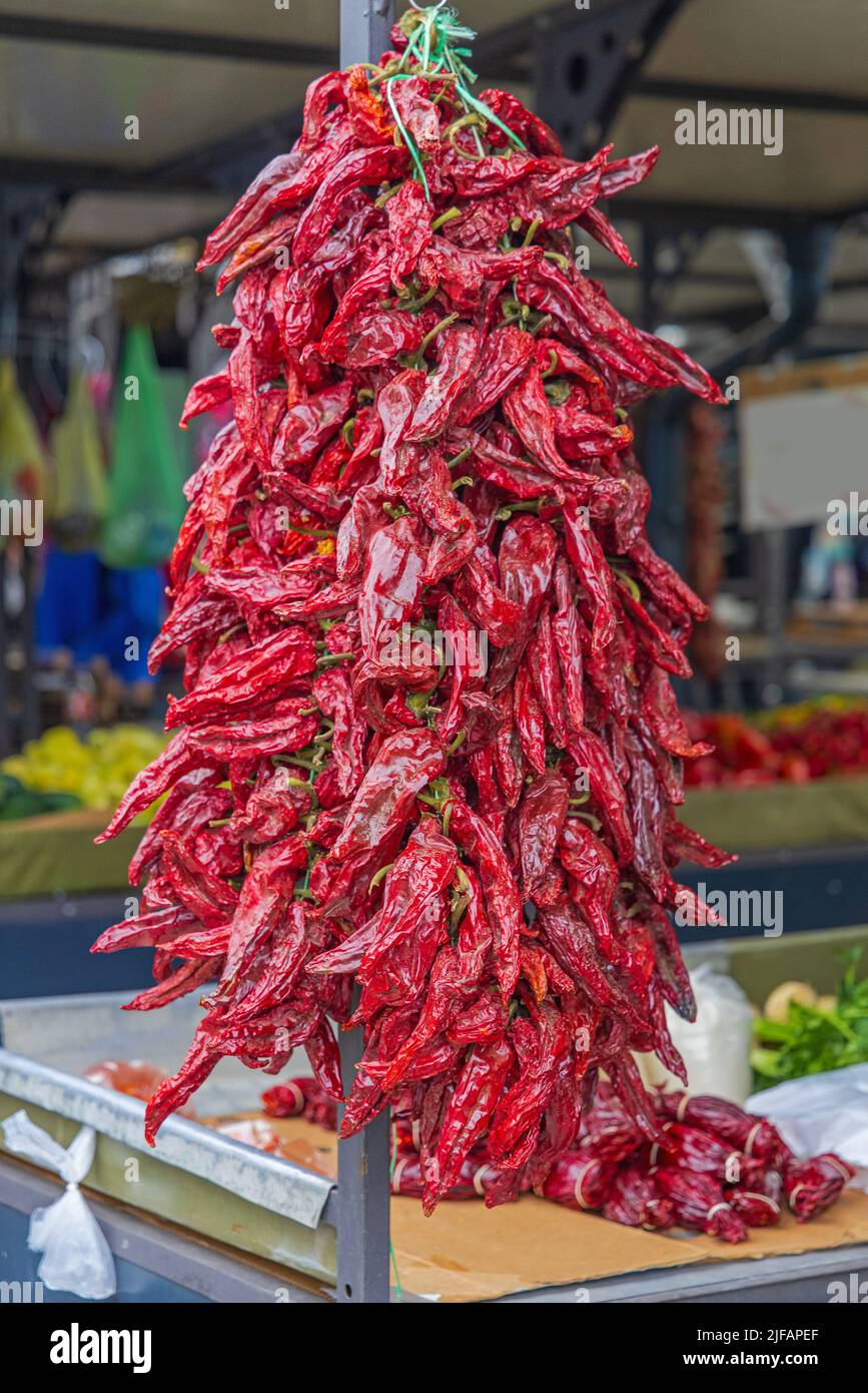 Dry Red Chili Peppers in Bulk at Farmers Market Stock Photo Alamy