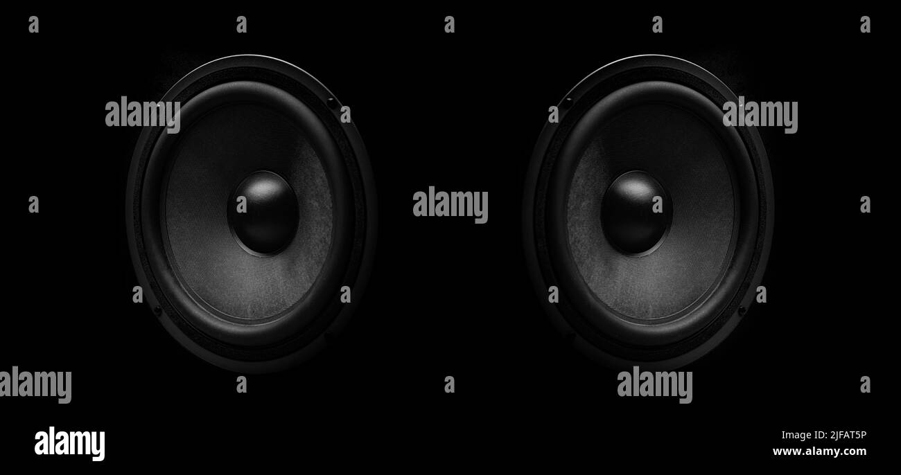 Beautiful sound speaker on a dark background. Stock Photo