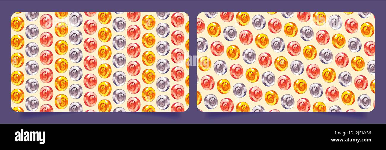 Pattern with dollar coins, cards with gold, silver and bronze money