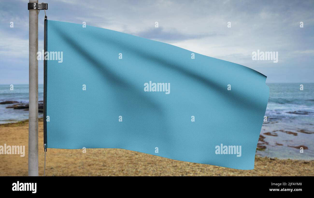 Flag mockup for you design on the beach with blue sky and cloud. Layout