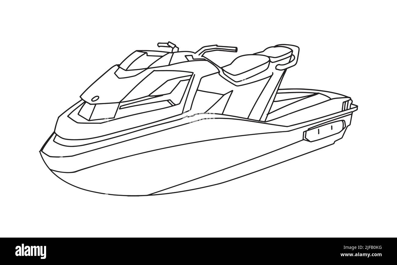 Black pencil drawing on a white paper Speedboat at the gangway. Sketch  Stock Illustration