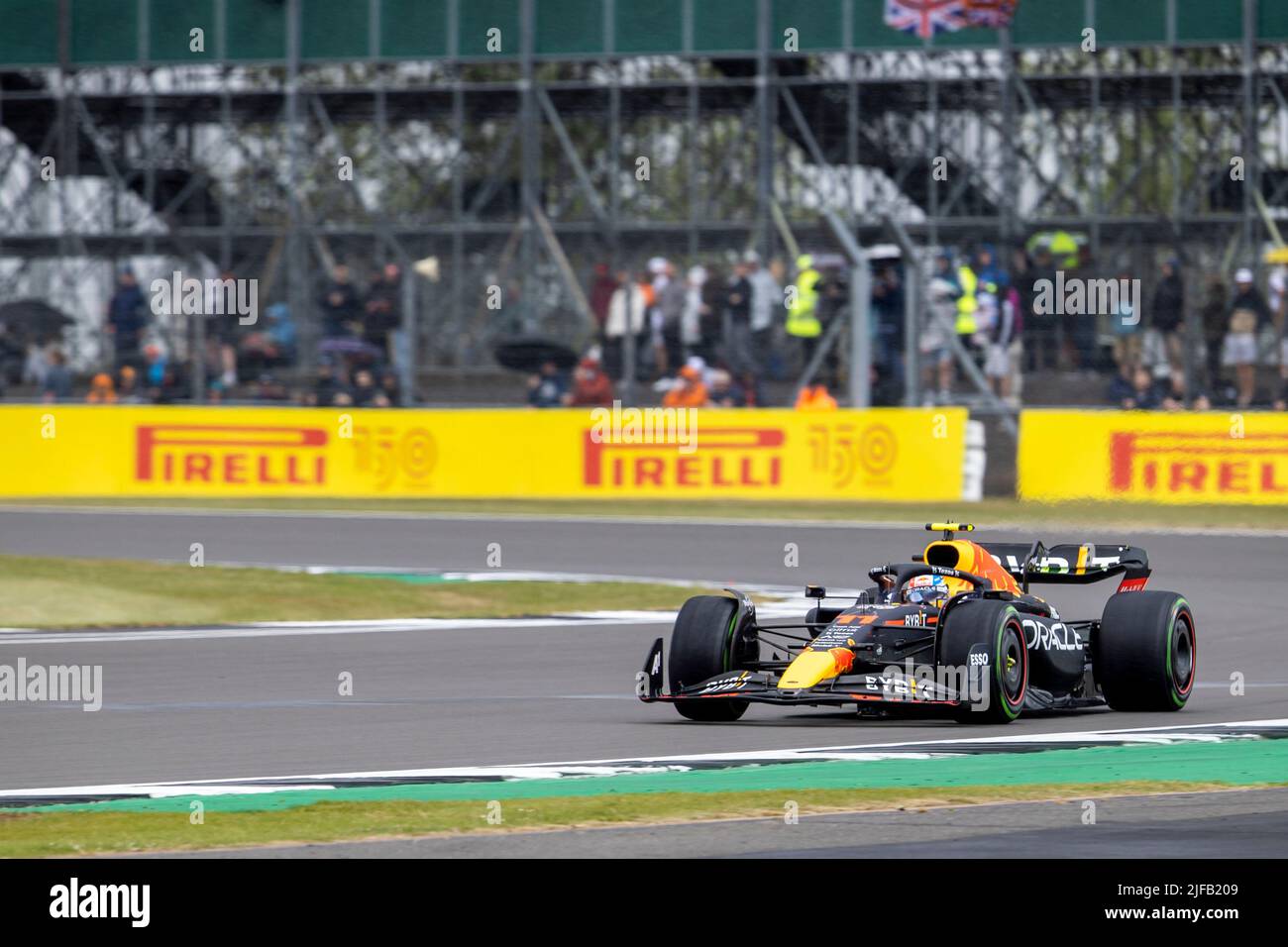 1st July 2022, Silverstone Circuit, Silverstone, Northamptonshire, England:  British F1 Grand Prix, free practise day: Oracle Red Bull Racing driver  Sergio Perez in his Red Bull Racing-RBPT RB18 during FP1 Credit: Action