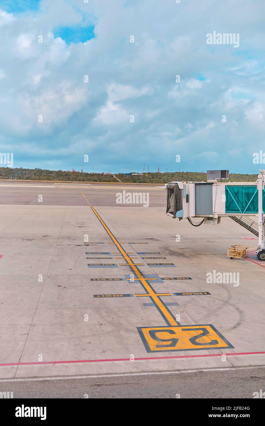 Jetway waiting for a plane to arrive on airport.airport terminal