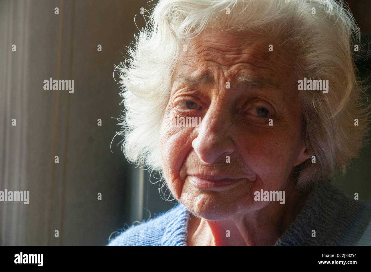 Portrait of old lady. Close view. Stock Photo
