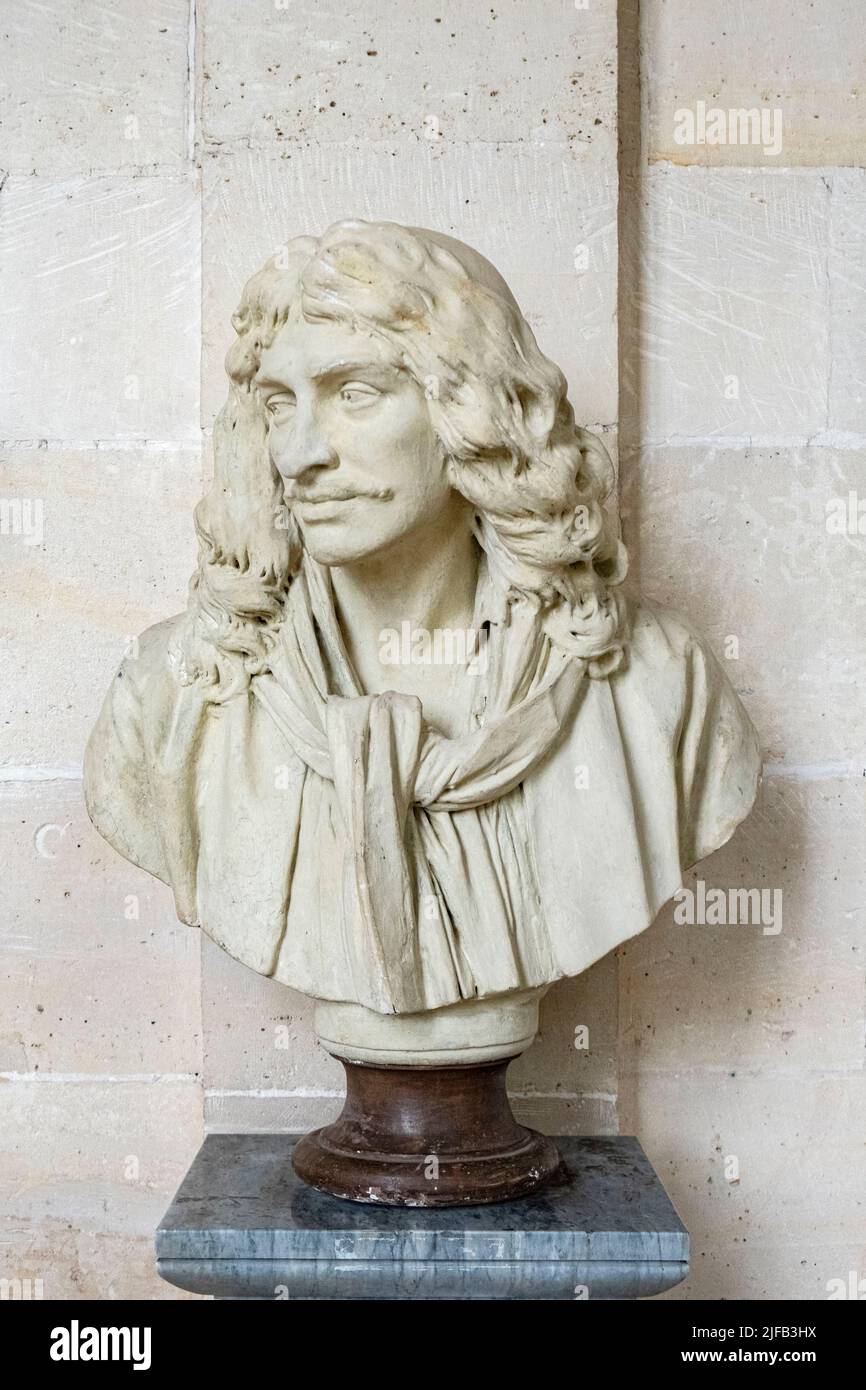 France, Oise, Fontaine Chaalis, the Cistercian abbey of Chaalis, the Jacquemart Andre museum, the bust of Jean de la Fontaine Stock Photo