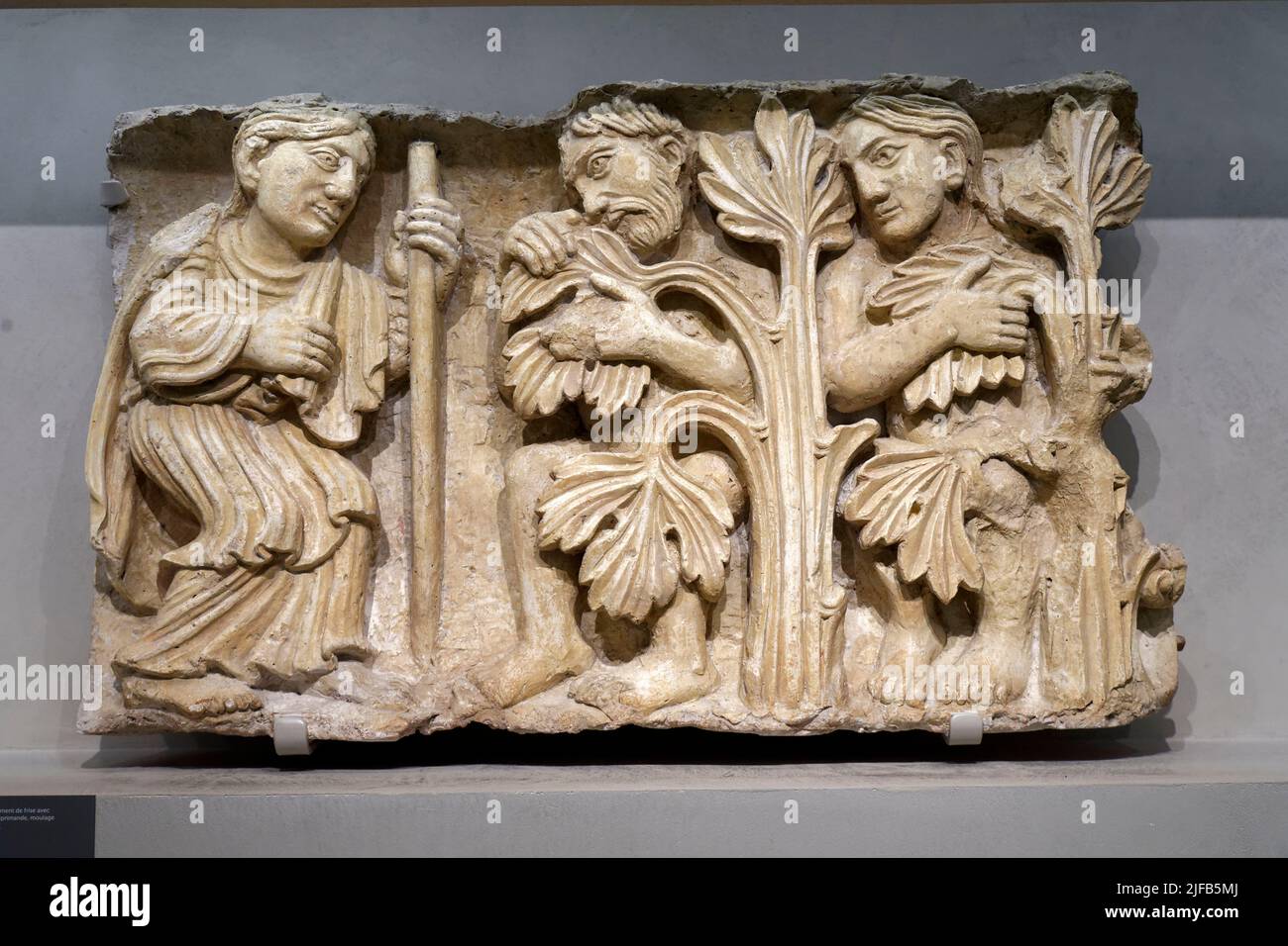 France, Gard, Nimes, Romanity museum (Musée de la Romanite) by architect Elizabeth de Portzamparc, Frieze fragment with the Reprimand Stock Photo