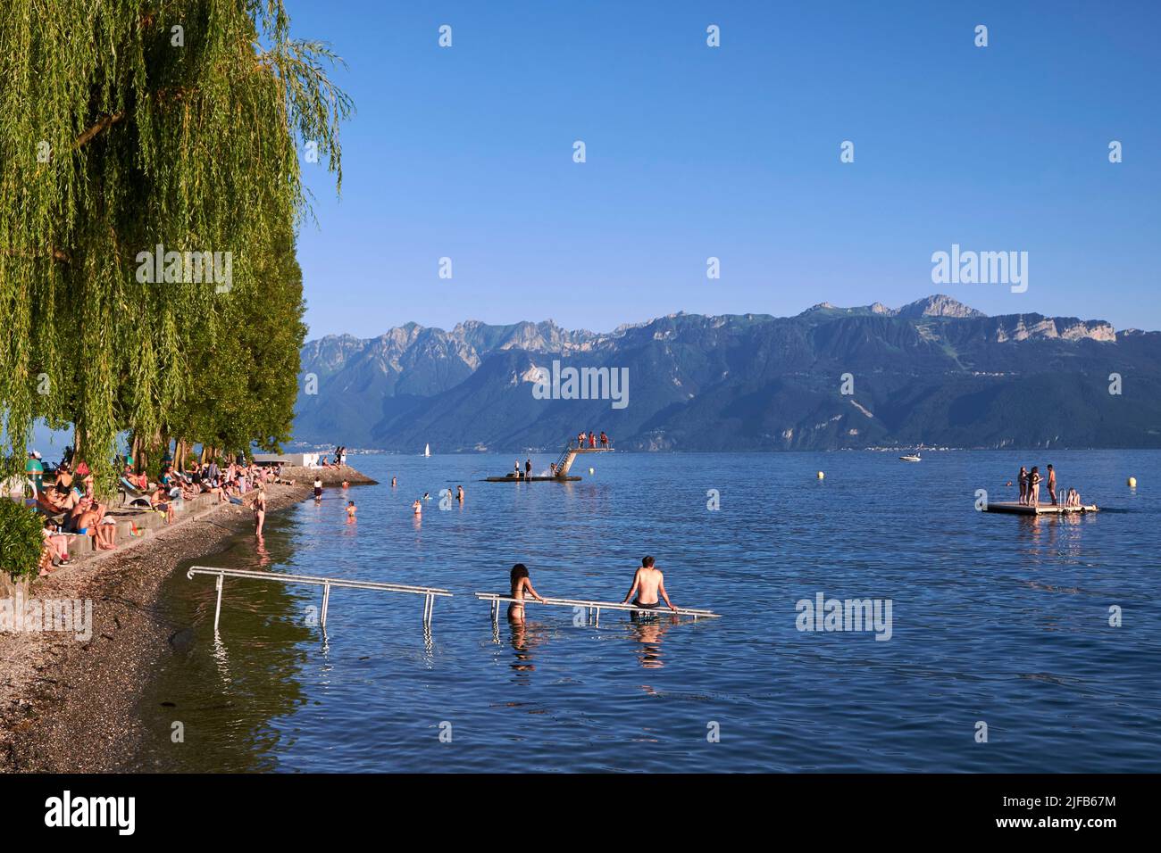 Switzerland, Canton of Vaud, Lutry, the beach on the shores of Geneva lake Stock Photo