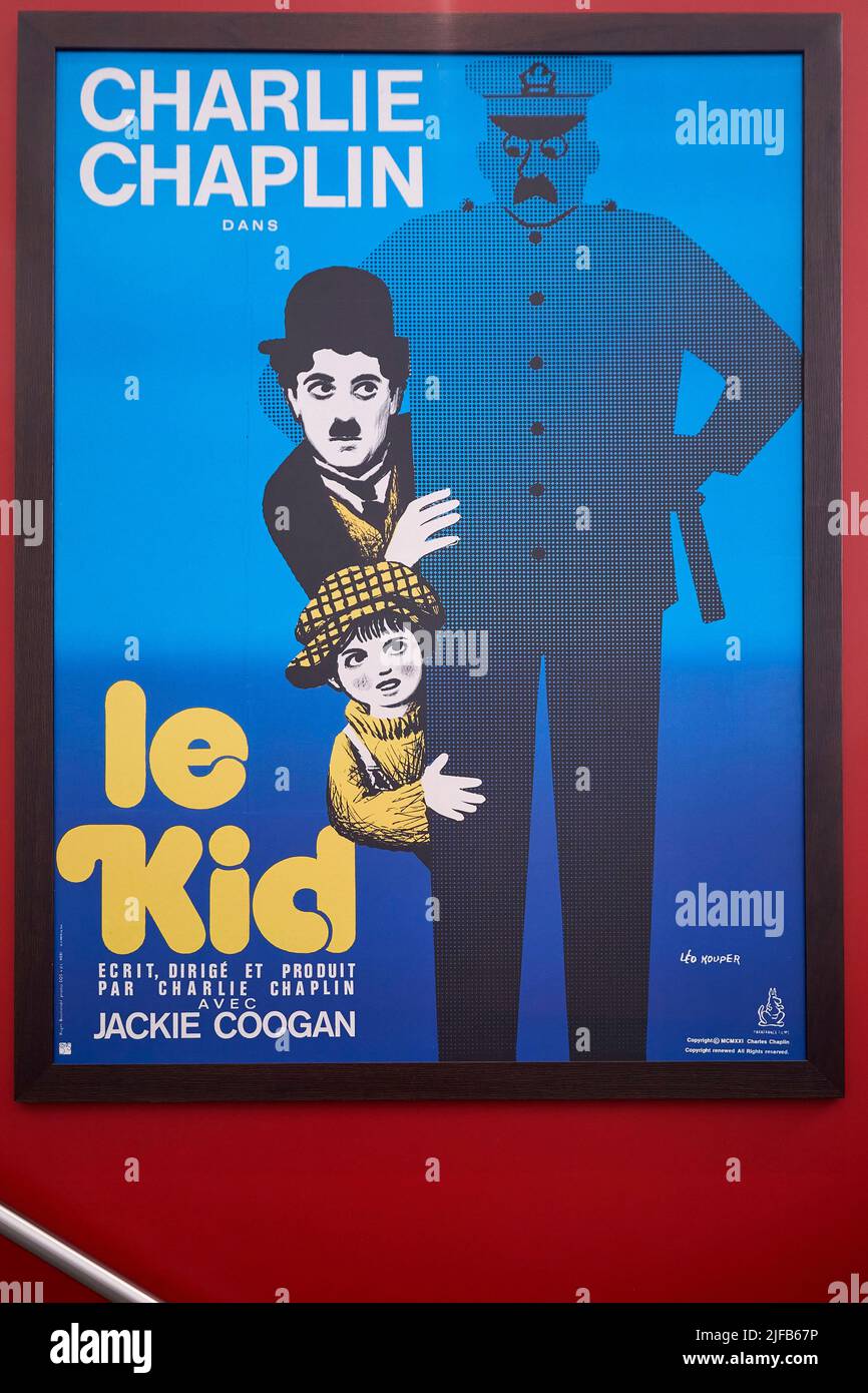 Switzerland, Canton of Vaud, Corsier sur Vevey, Chaplin's World Museum, hollywood studio, the Kid film poster Stock Photo